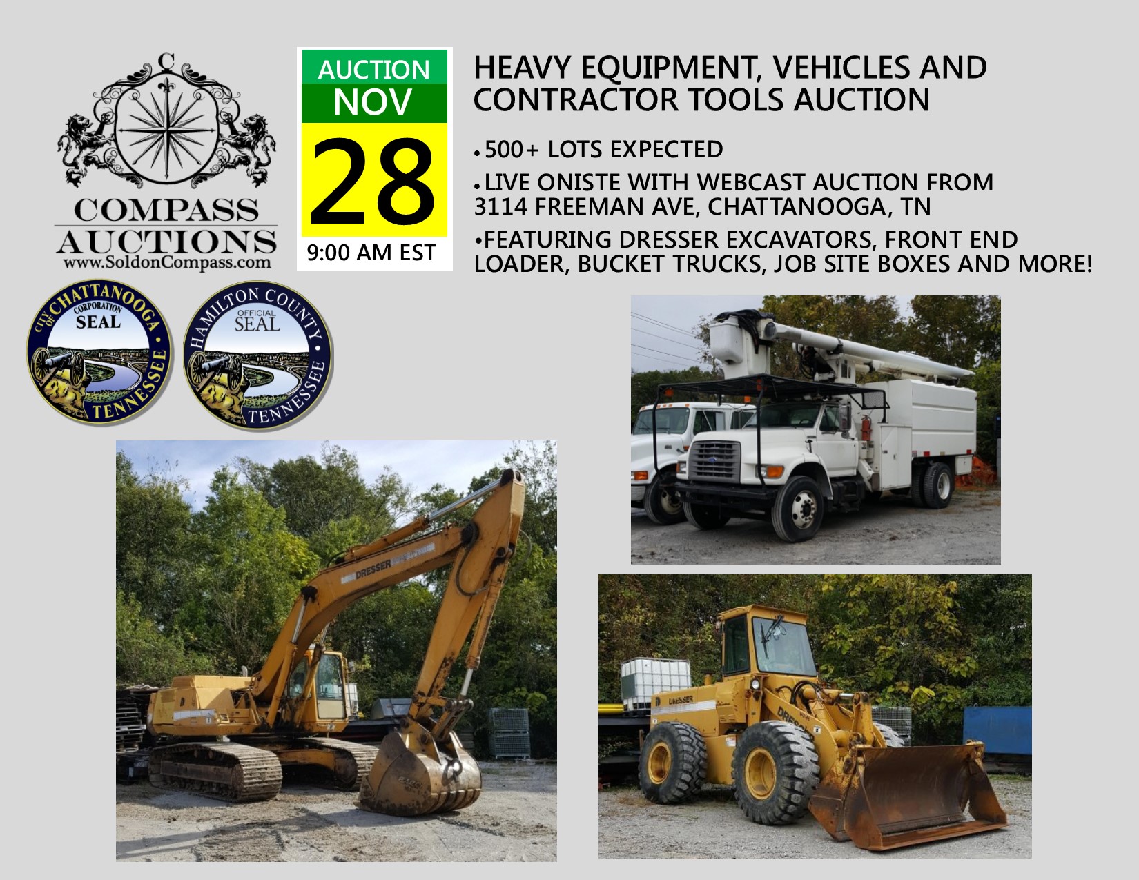 heavy equipment vehicles contractor tools november auction compass