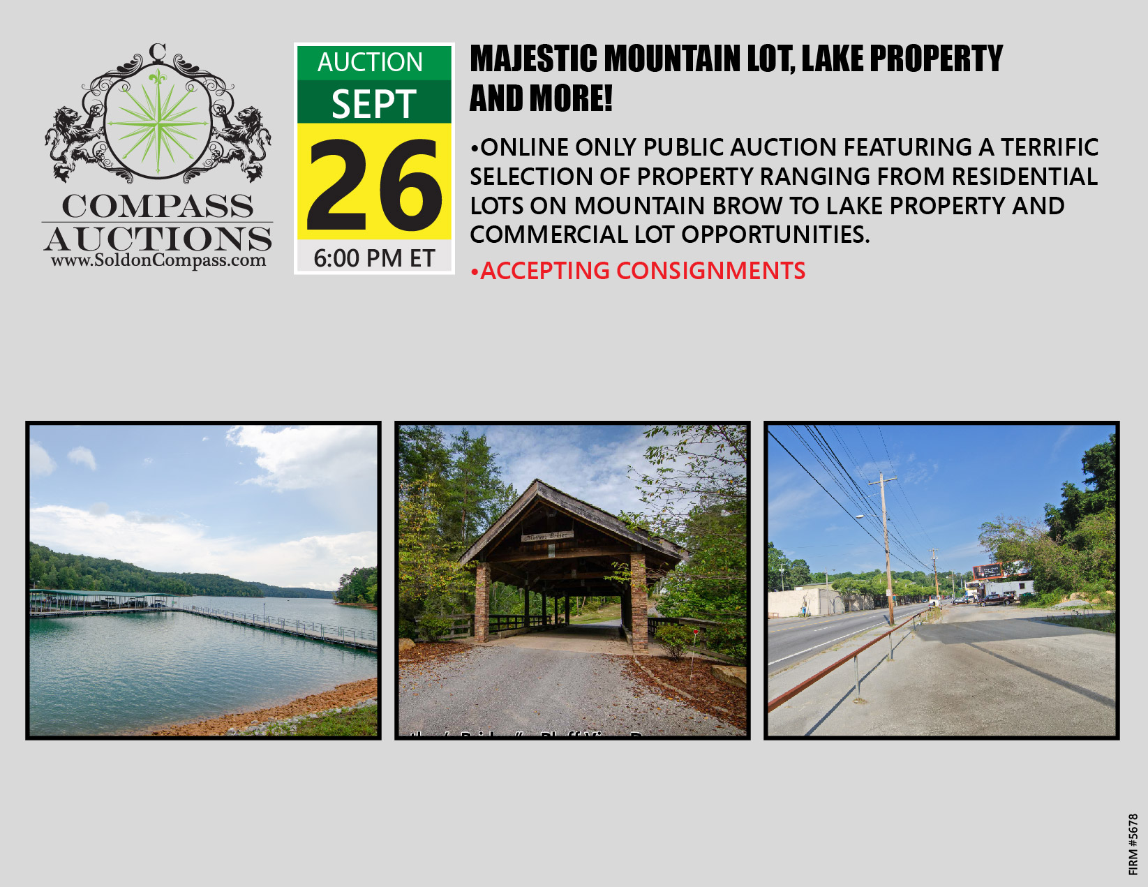 Real estate public auction mountain lots lake property commercial property September 2019