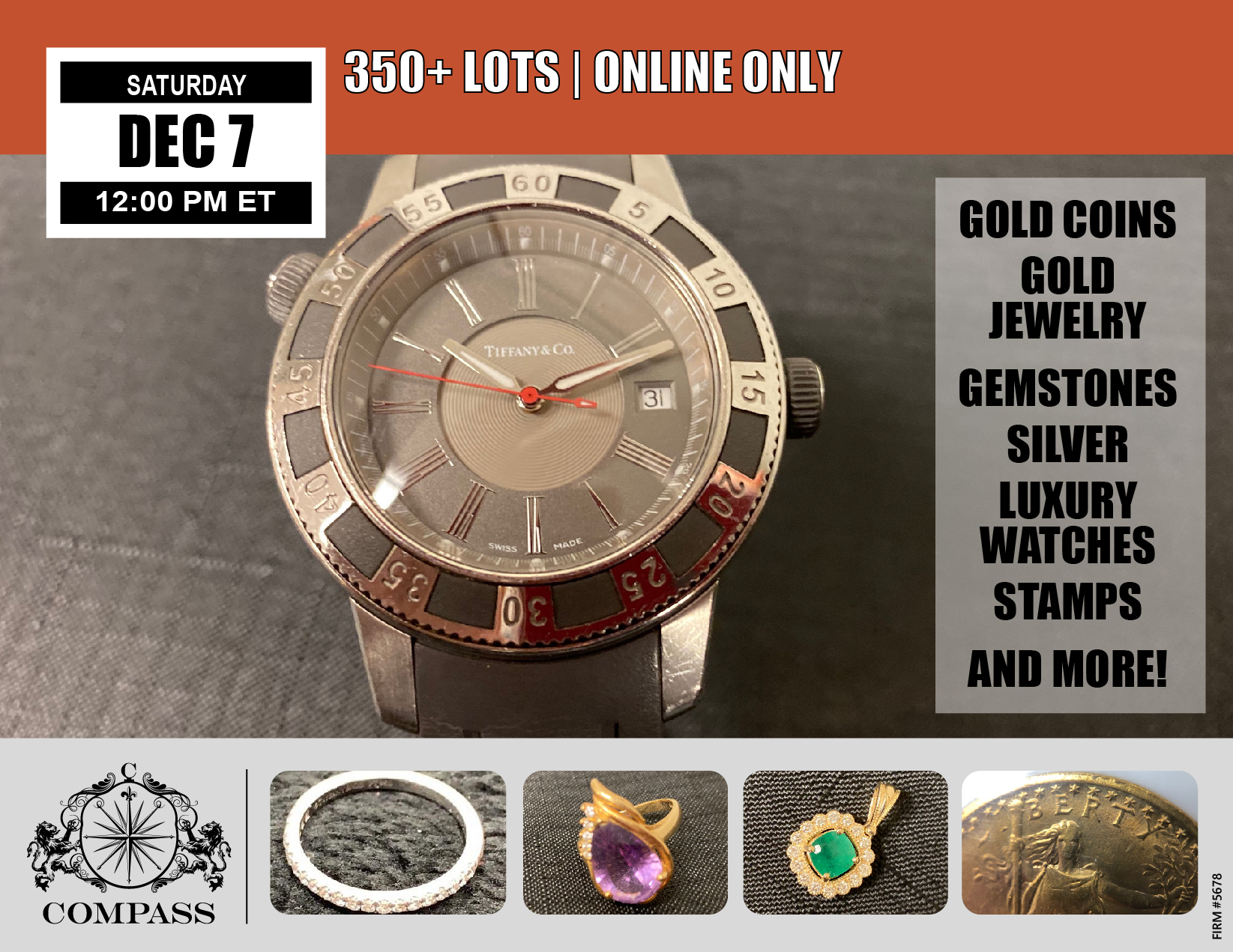 December jewelry gold diamond public auction Compass