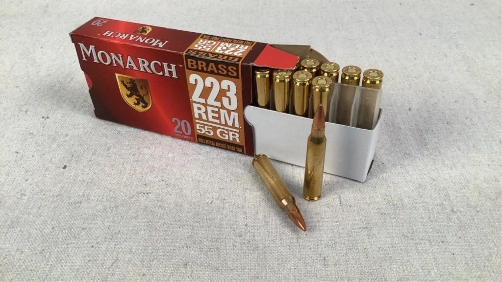 (20) Monarch Brass 223 Remington 55gr. FMJBT-65