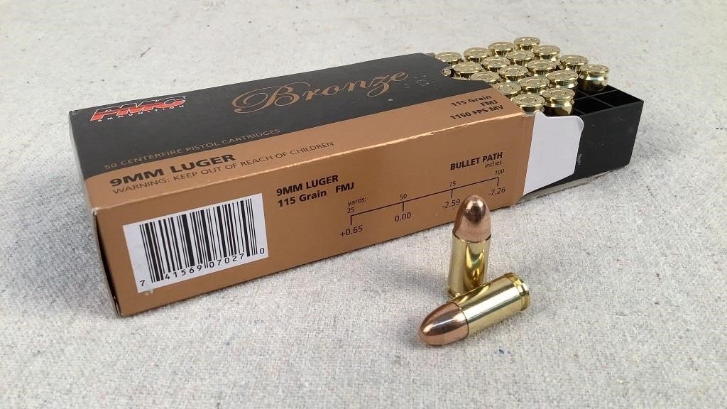 (50)PMC Bronze 115gr 9mm Luger FMJ Ammo