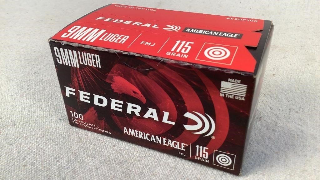 (100) Federal American Eagle 9mm Luger ammo - 19