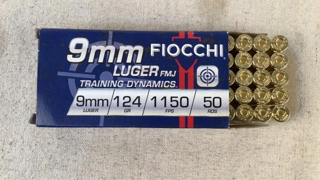 (50) Fiocchi 124gr 9mm Luger FMJ Ammo - 188