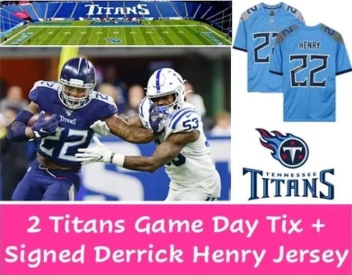 2 Titans Game Day Tix + Signed Derrick Henry Jersey