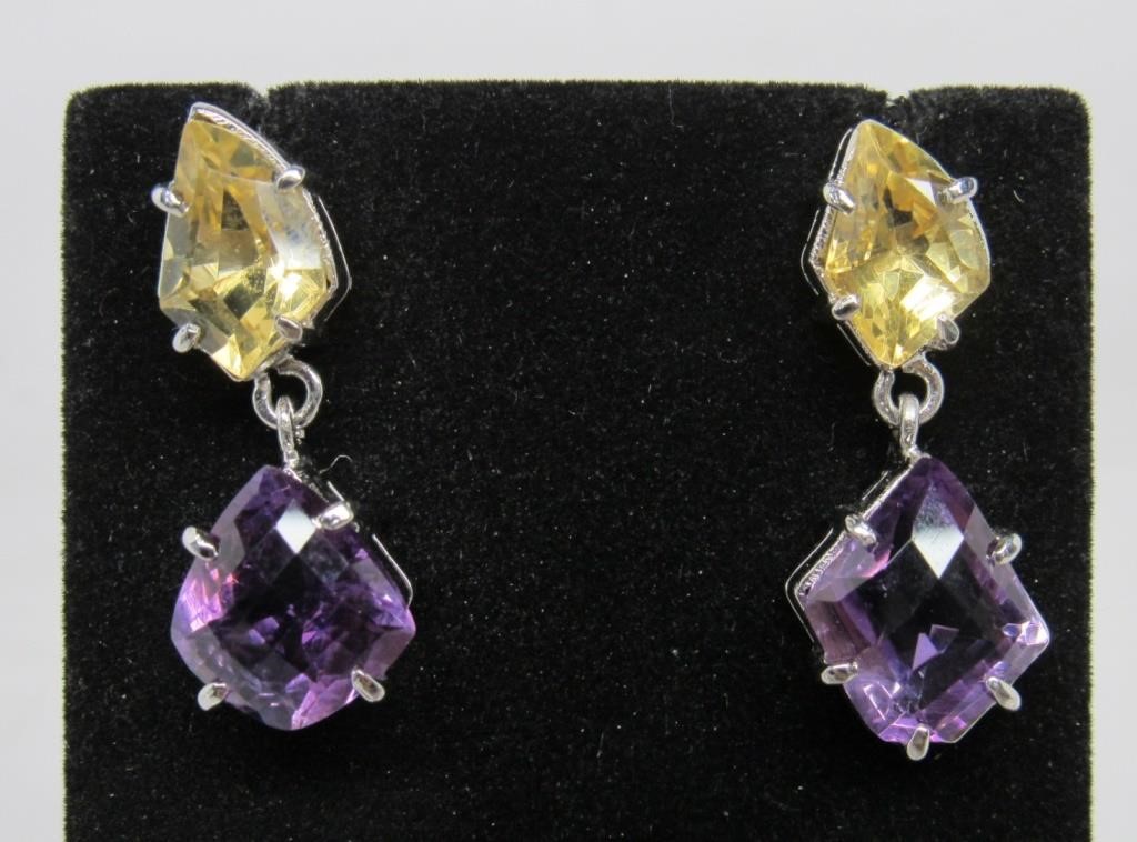 30 ct Lemon Quartz & Amethyst Earrings