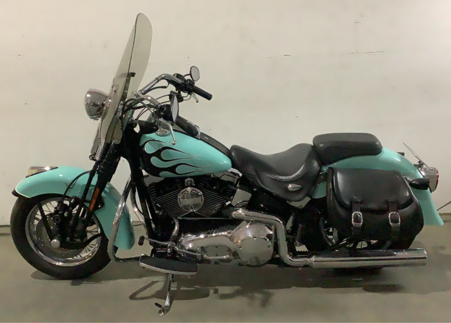 picture of a teal harley-davidson